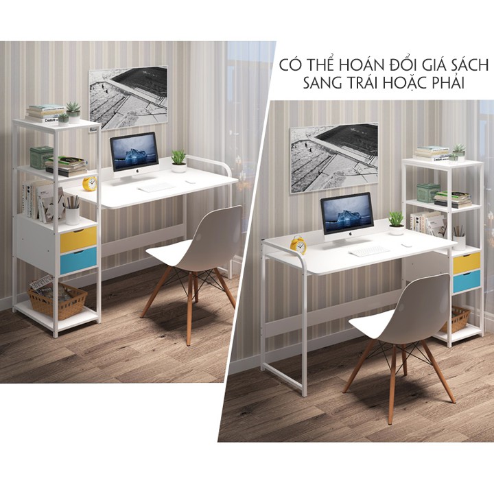 BÀN LÀM VIỆC LIỀN KỆ SÁCH, BÀN HỌC KÈM GIÁ SÁCH, CÓ NGĂN KÉO (KÍCH THƯỚC 122x40x110cm) | BigBuy360 - bigbuy360.vn