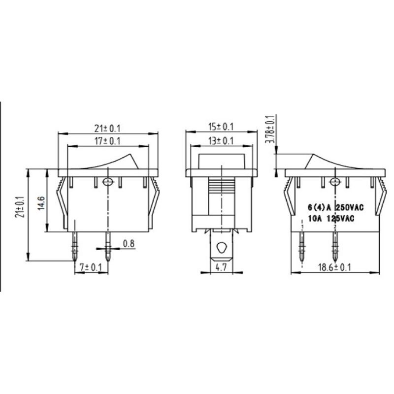 1 chiếc công tắc đòn bẩy bập bênh kcd1-11 250v 6a màu đỏ 2 chân