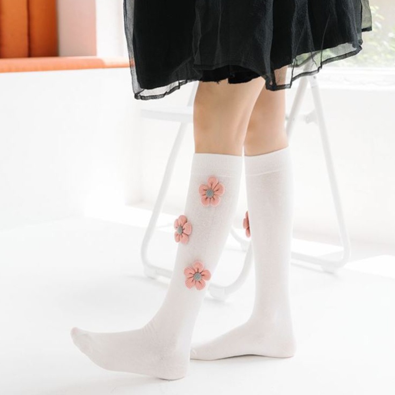 Vớ Dài Qua Gối Vải Cotton Dệt Kim Mỏng Họa Tiết Hoa 3D Kiểu Lolita Nhật Bản Dễ Thương Cho Nữ Sinh