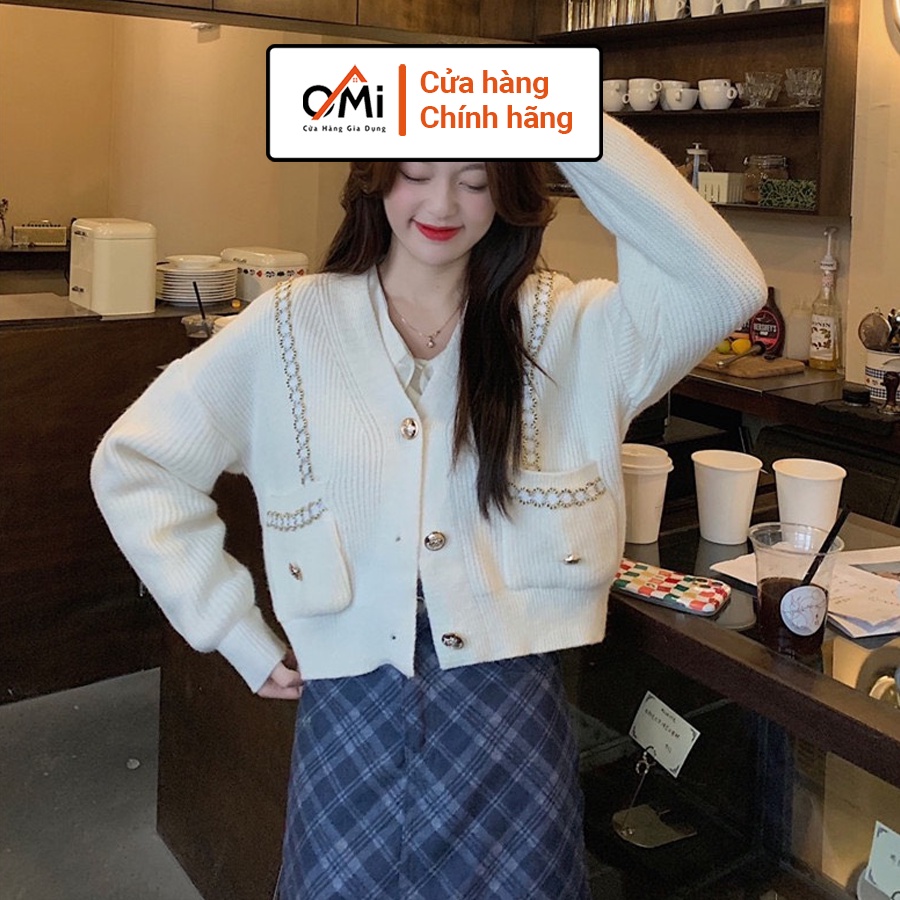 Áo khoác ngoài cardigan nữ form rộng, áo cardigan nữ OMI chất liệu len mịn 2 màu đen trắng | BigBuy360 - bigbuy360.vn
