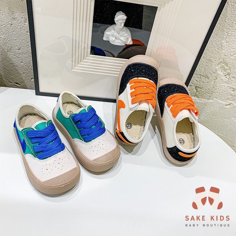 Giày tập đi, Giày thể thao trẻ em phối 2 màu thắt dây đáng yêu đế cao su mềm cho bé từ 0-2 tuổi phong cách Hàn Quốc M177