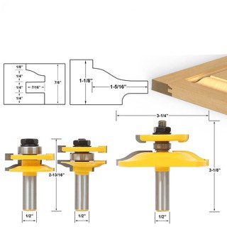 Bộ 3 mũi phay gỗ ghép ván , mũi soi làm cánh cửa tủ bếp cốt 12.7mm