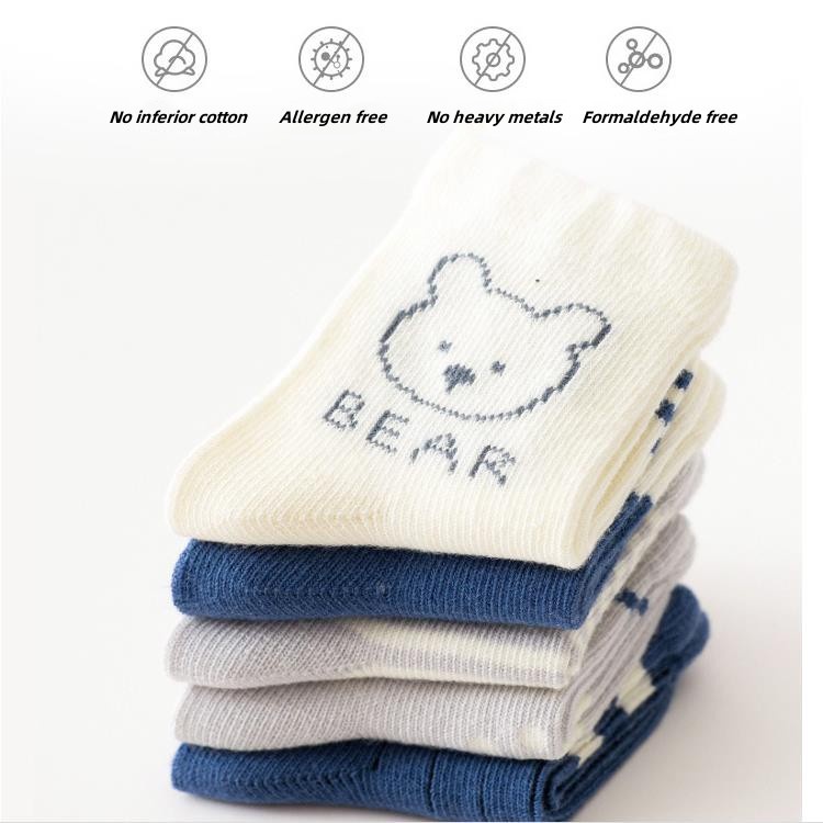 Sun baby Set 5 Đôi Vớ cotton Mềm Cao Cấp Thoải Mái In Họa Tiết Hoạt Hình Thời Trang Xuân Thu 2023 Cho Bé
