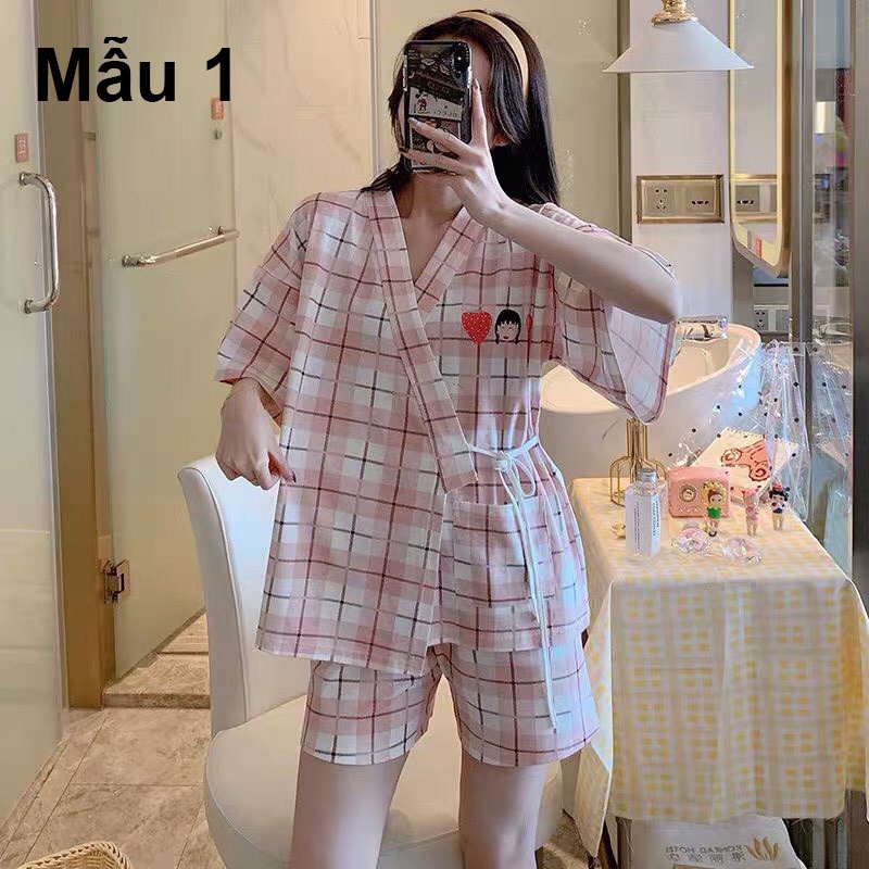 Bộ Pijama kiểu Nhật hoạt hình cộc tay buộc dây MOSSSHOP - Bộ Đồ Ngủ Kimono nữ mặc nhà siêu đẹp