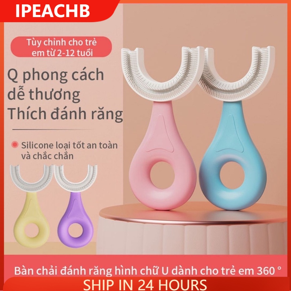 Bàn chải đánh răng hình chữ U silicon cho bé,Bàn chải đánh răng trẻ em, 360 độ - Silicon Siêu Mềm Cho Bé Từ 1,5 T