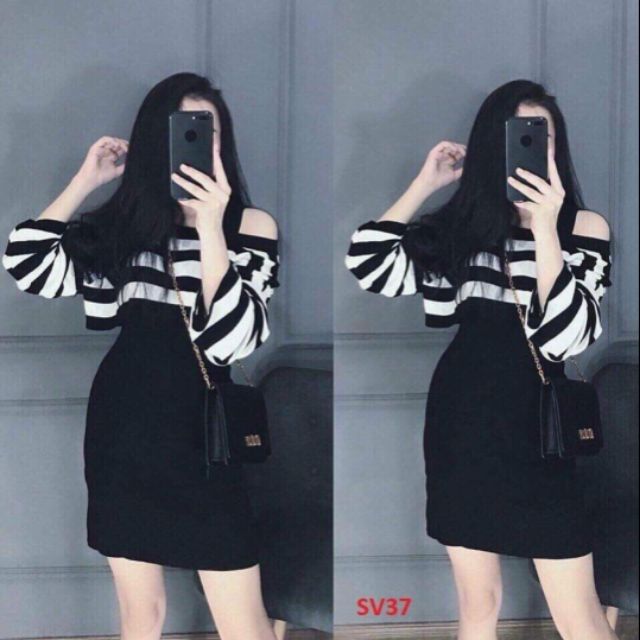 10 Sét  váy  sọc khoéc vai