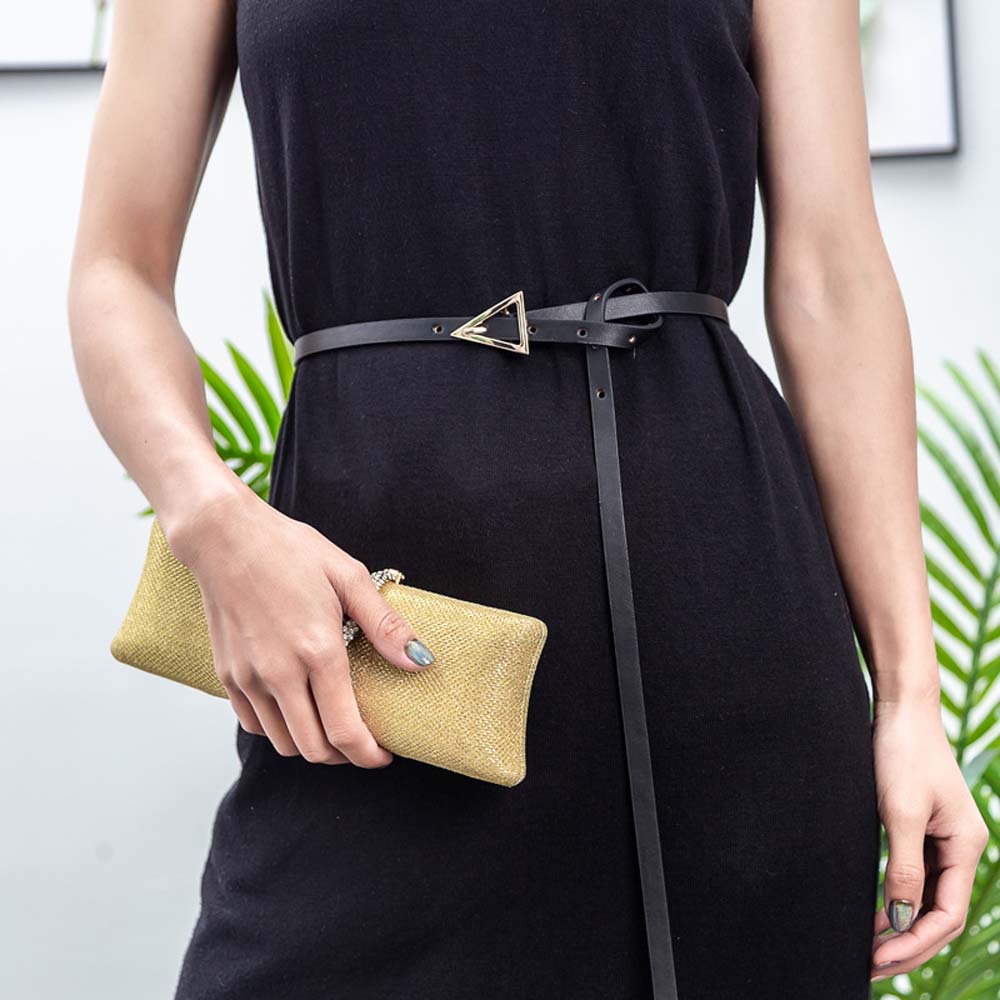 Thắt lưng da PU khóa hình tam giác phong cách Vintage thời trang cho nữ