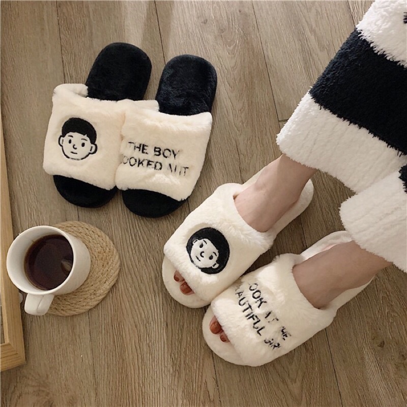 Dép bông mặt nam nữ đi trong nhà kèm ảnh thật