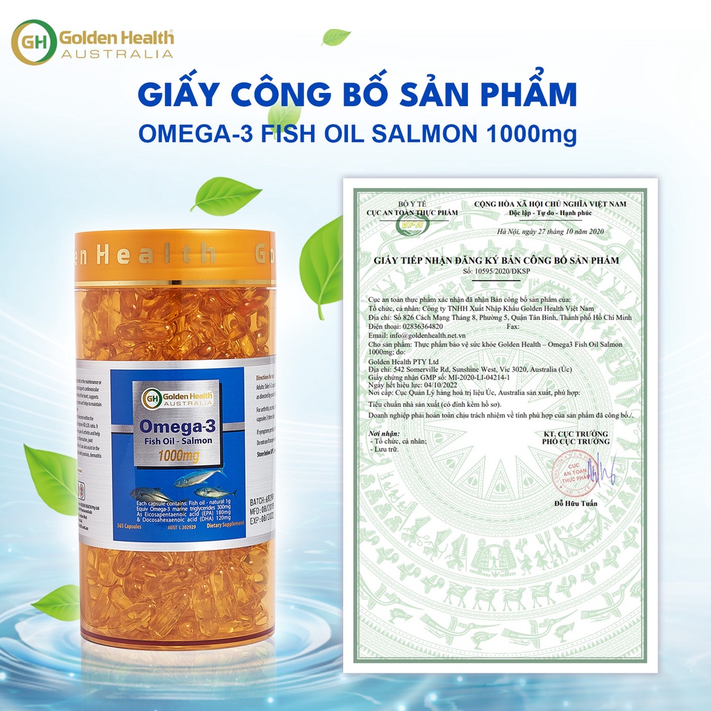 Viên uống dầu cá hồi Omega 3 Golden Health 1000mg 365 viên