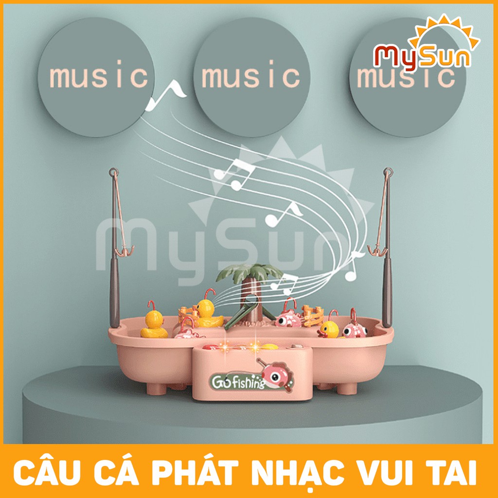 Bể câu cá 🌸FREESHIP🌸 đồ chơi NHẠC NƯỚC trẻ em | Bộ đồ chơi câu Cá cho bé bằng gỗ nhựa ABS 2 tầng tặng 3 PIN AA - MYSUN