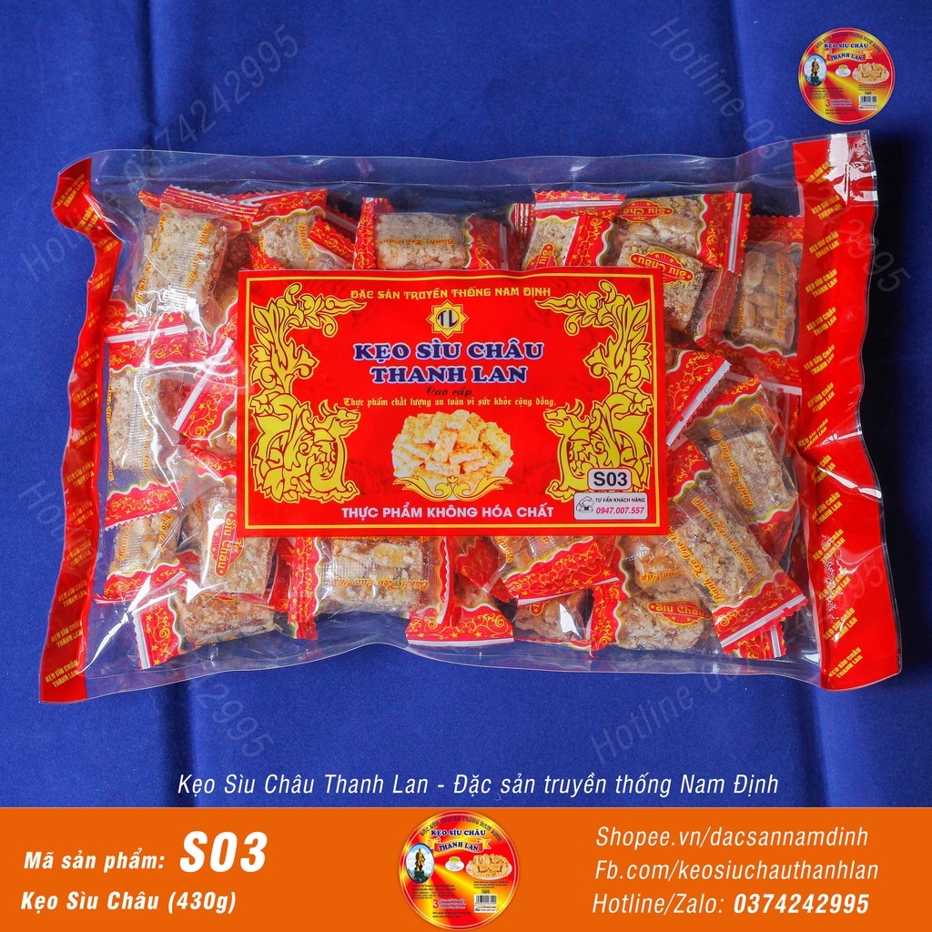 Kẹo lạc gói S03 (430g) - Kẹo Sìu Châu Thanh Lan chính hiệu - Đặc sản Nam Định làm quà biếu Tết