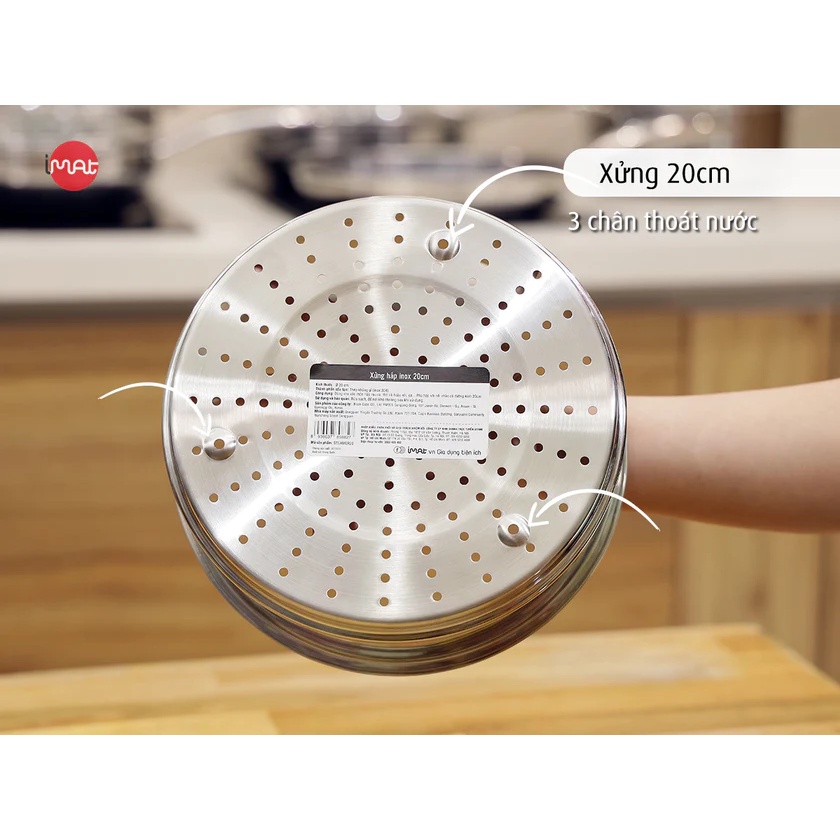 [Hàng chính hãng] Xửng hấp iMat inox 304 nhiều kích cỡ 20 I 22 I 24 I 26 I 28 I 30(cm). Dùng cho nồi, chảo cùng size