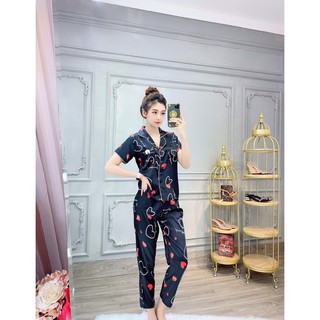 Đồ Bộ Pizama Tay Ngắn Quần Dài Lụa Gấm