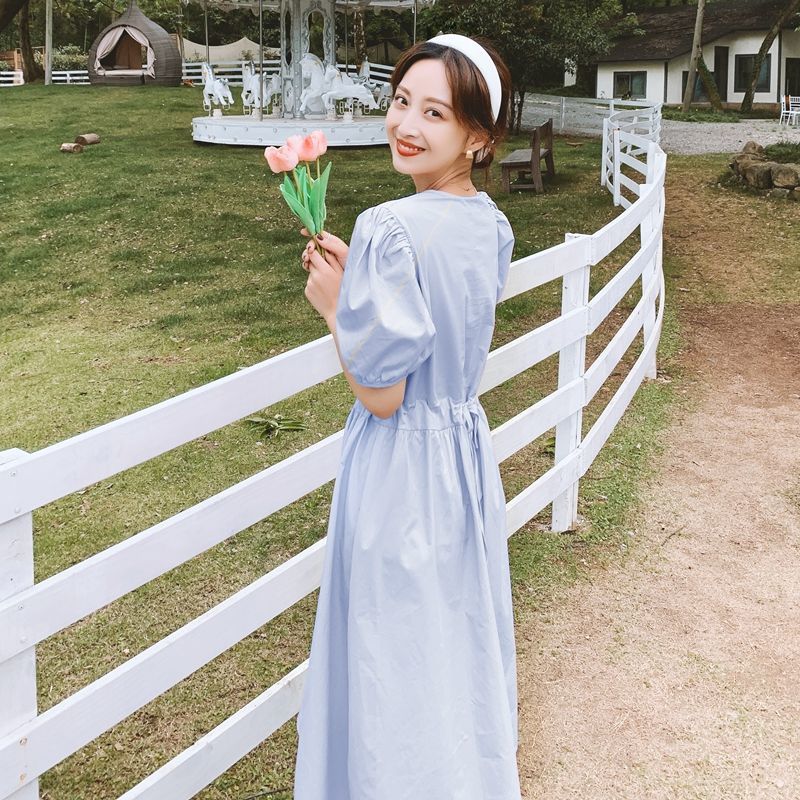 Đầm dài tay phồng thời trang pháp xinh xắn dành cho nữ