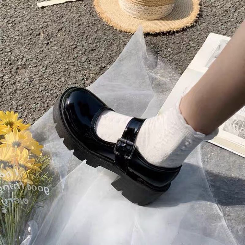 Giày lolita đế cao da bóng phụ nữ phong cách Hàn Quốc