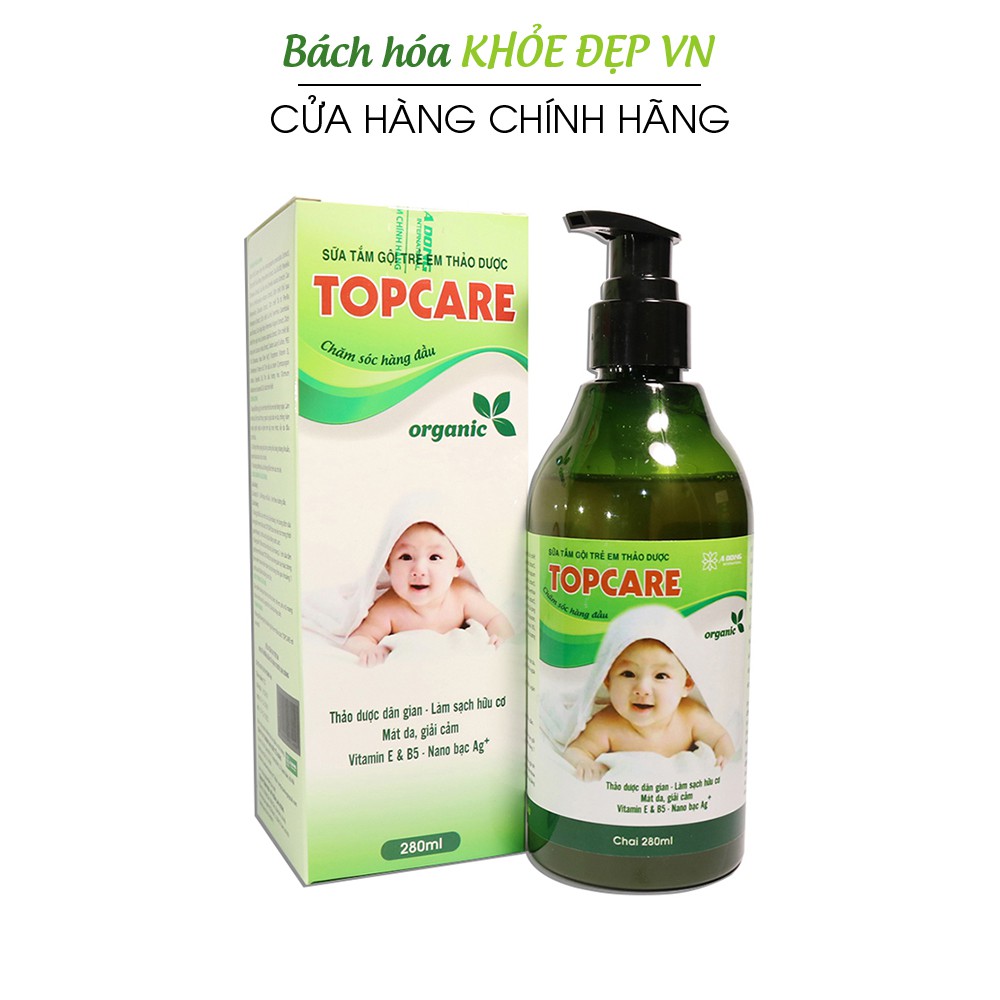 Sữa tắm gội cho bé TOPCARE 280ml làm sạch, mát da, giải cảm - 100% thảo dược thiên nhiên