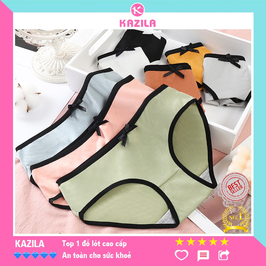 Quần lót nữ cotton cao cấp trơn viền đen, quần lót cotton kháng khuẩn co giãn 4 chiều thoáng khí Kazila QLH78
