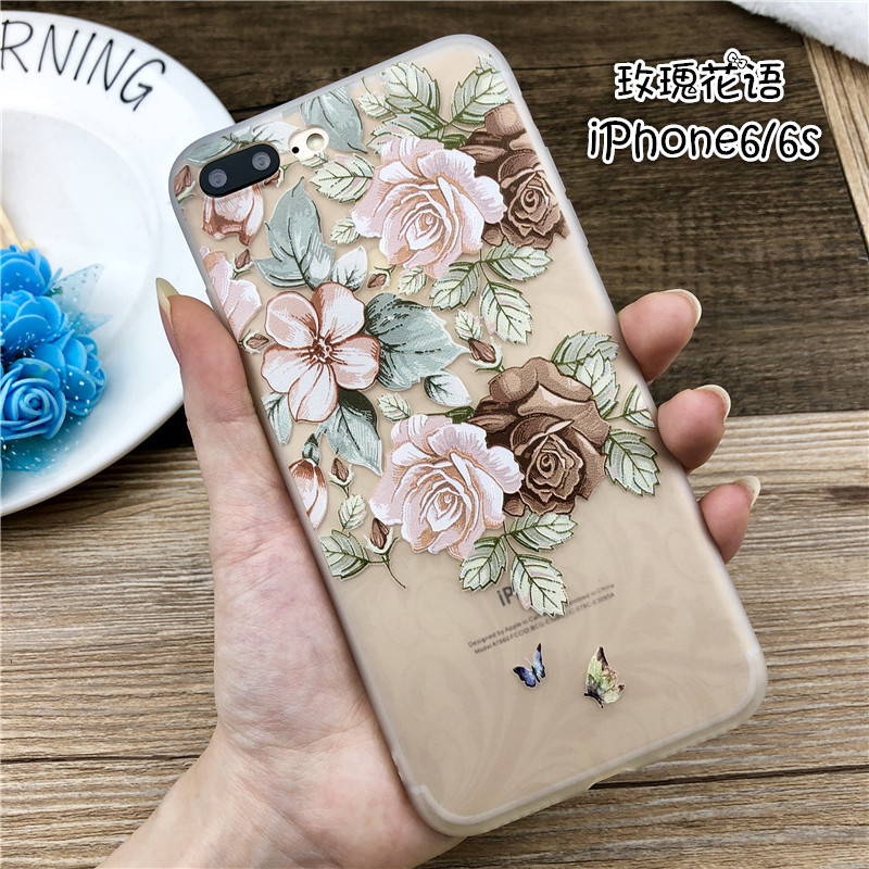 Ốp điện thoại TPU silicon in hoa hồng chạm nổi iPhone 11 12 Pro Max X XR XS Max 6 6s 7 8 Plus