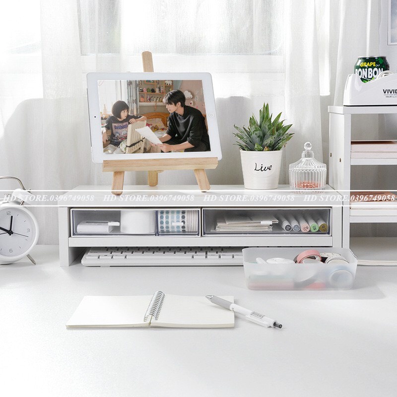 Kệ để sách - kệ máy tính - decor lắp ghép - 2 tầng DT Shop