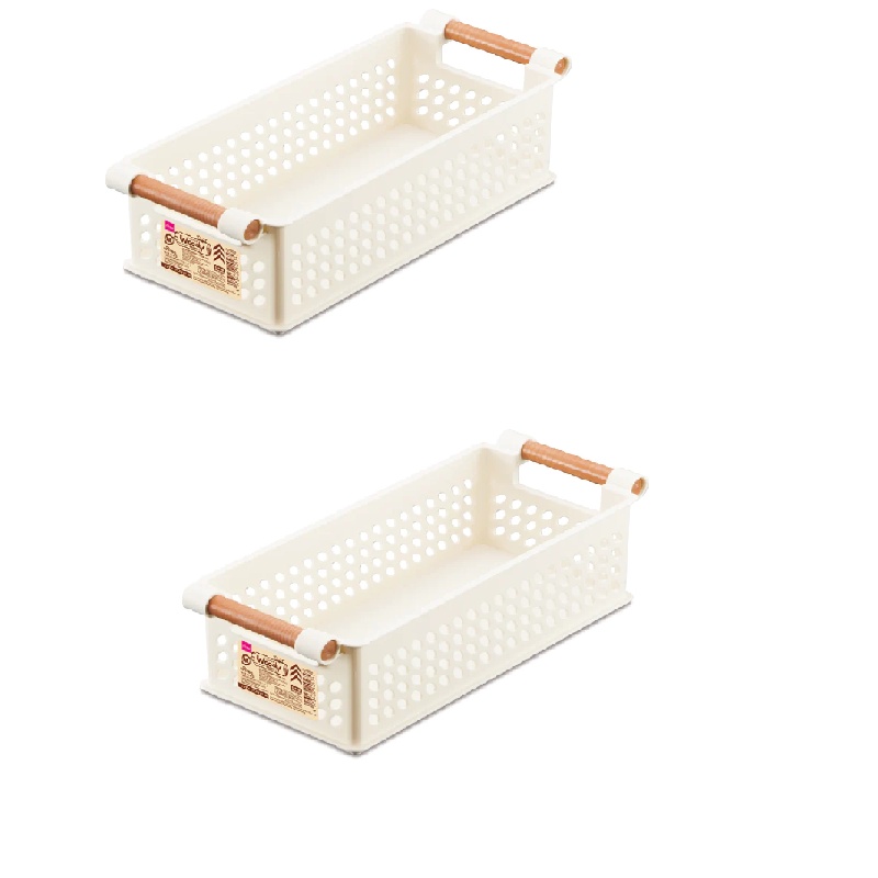 Daiso Giỏ Quai Gỗ - Basket With Wood Like Design Size M IV 28.5x12x8.6cm