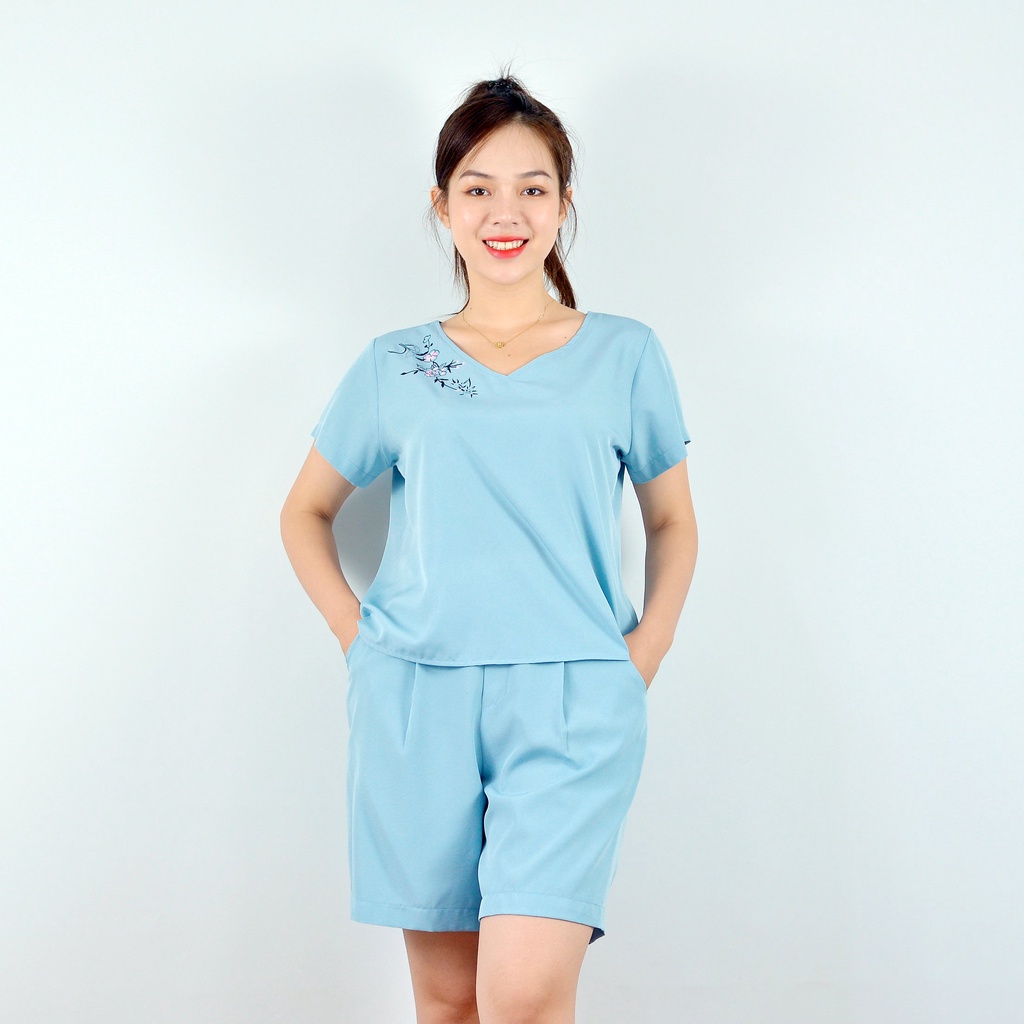 Bộ đồ nữ MÀU XANH BIỂN IN HOA VAI SIÊU XINH   - vải lụa cao cấp - Cực Kì Sang Chảnh - Qúy phái