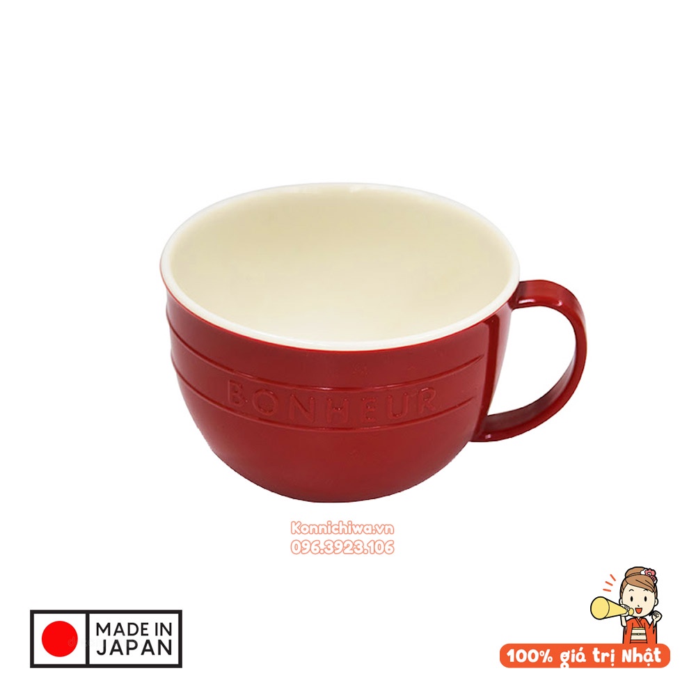 Cốc Nhựa Giả Sứ BONHEUR Yamada 400ml Có Quai Cầm Màu Đỏ & Xanh Navy - Cốc Latte, Soup | Hàng Nội Địa Nhật