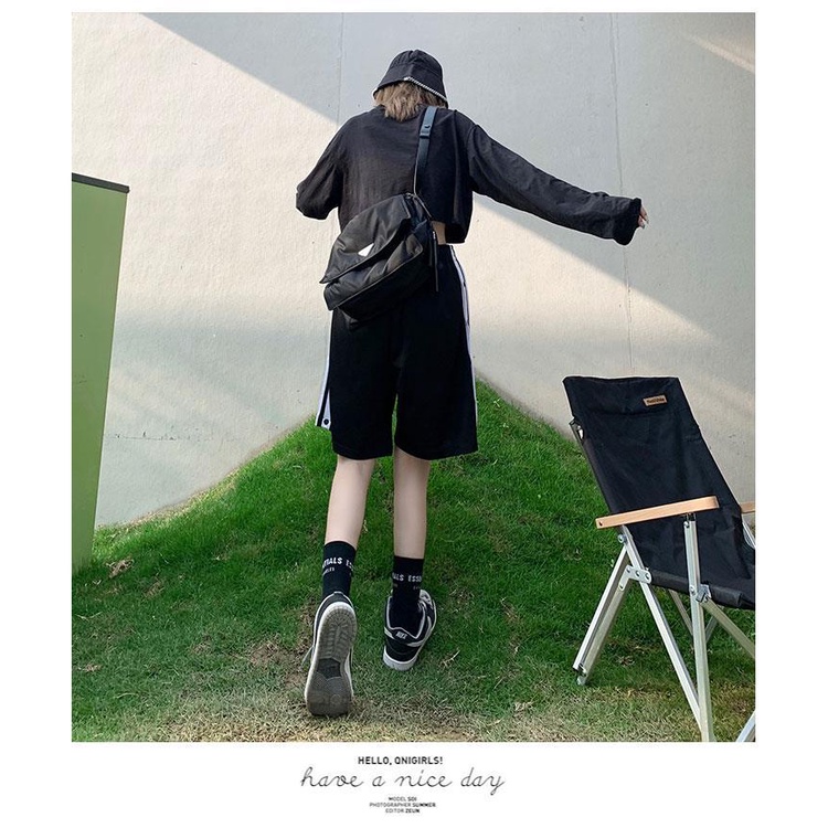 COZOKC Quần Short 5 Tấc Dáng Rộng Cài Nút Họa Tiết Kẻ Sọc Thời Trang