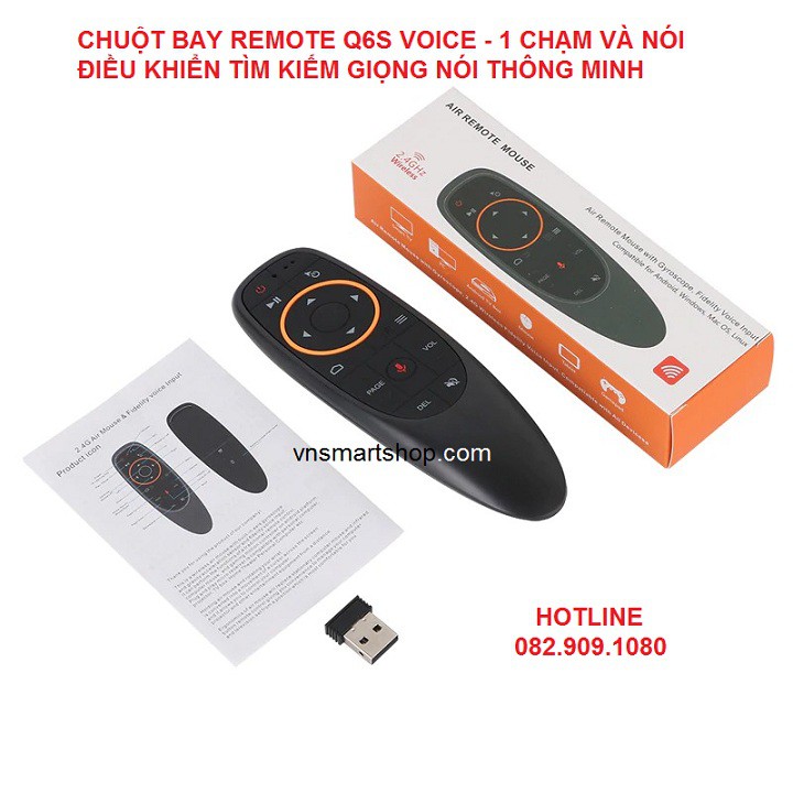 Remote Chuột bay Voice Q6s Cao cấp - Air Mouse Điều khiển tim kiem bang giong noi cho tv box, smart tv chạy android TV
