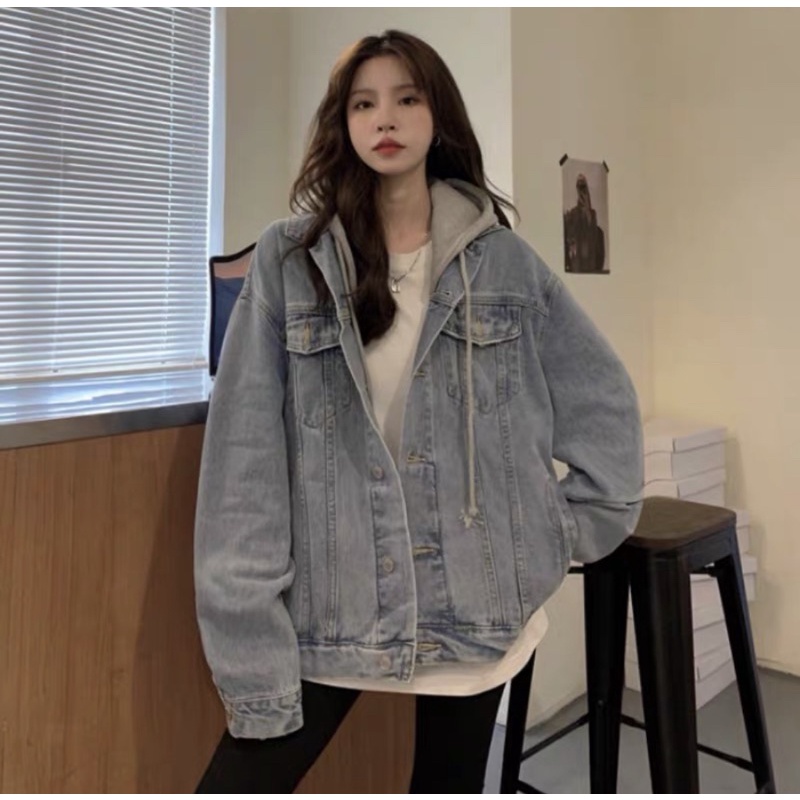 Áo Khoác Bò Ulzzang Kèm Mũ (có ảnh thật)