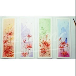 Bộ 4 Bookmarks/kẹp sách vẽ tay hoa bỉ ngạn