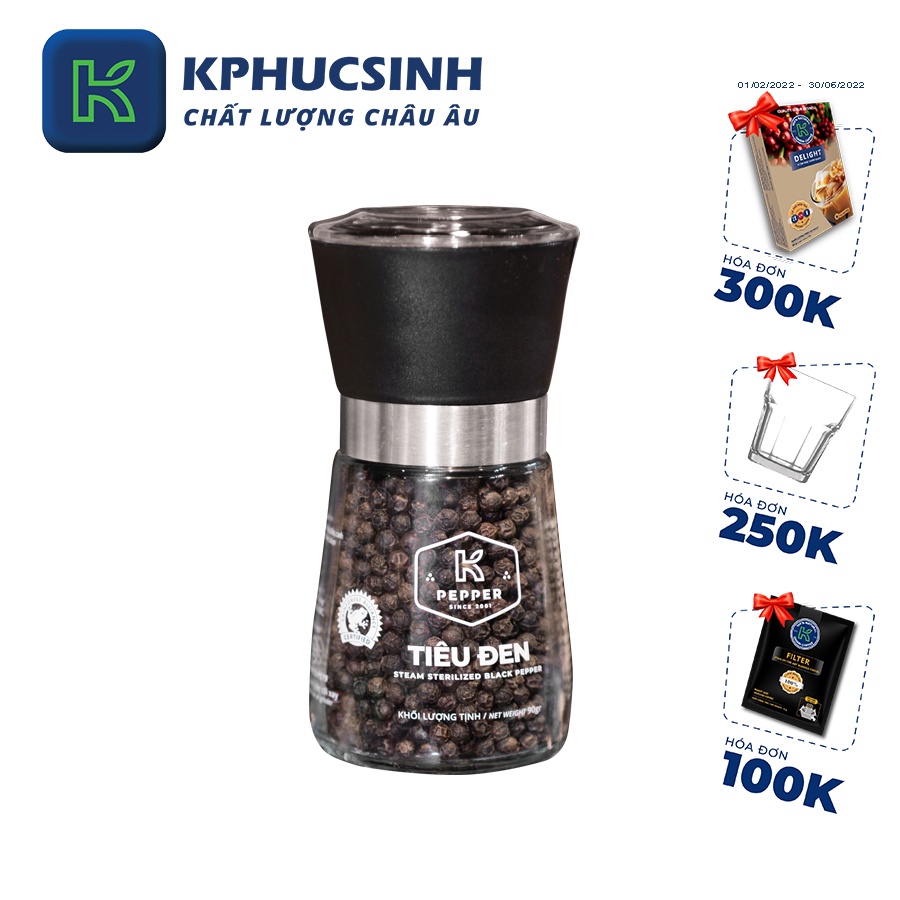 Tiêu đen sạch nguyên chất K Pepper 90g kèm cối xay tiêu tiện lợi KPHUCSINH - Hàng Chính Hãng