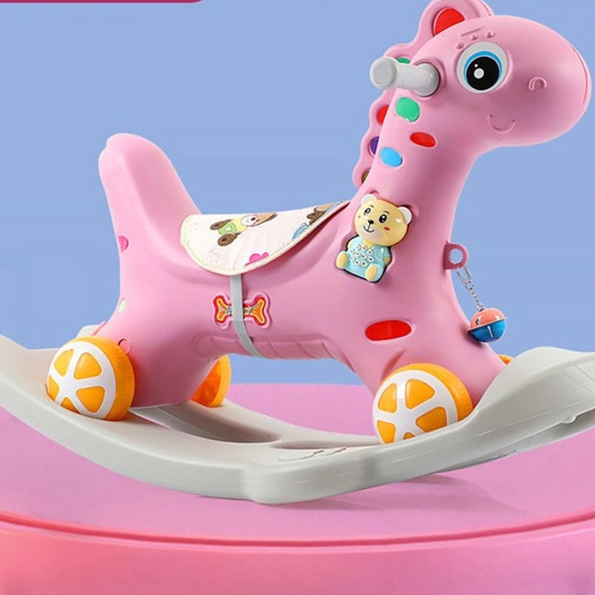 (CAO CẤP) Ngựa Bập Bênh 2 In 1 Vừa Bập Bênh Vừa Ủn Chân Cho Bé ( Có nhạc )