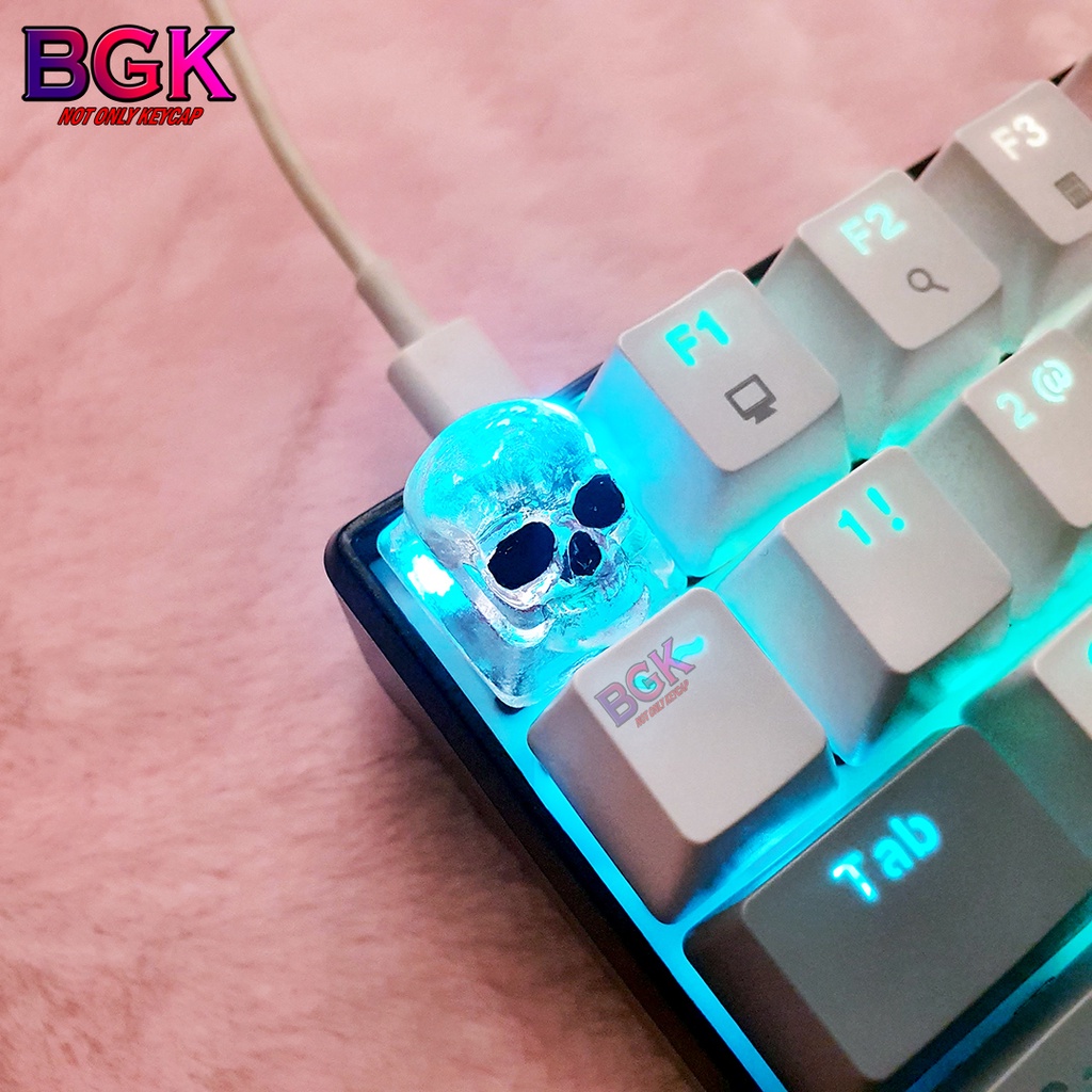 Keycap Lẻ Artisan Đầu Lâu Trong Suốt Xuyên LED keycap resin Crystal Skull Keycap