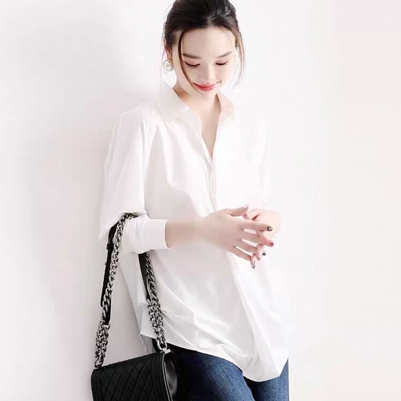 Áo sơ mi nữ không nhăn công sở basic đẹp kiểu Hàn Quốc tay dài bánh bèo tiểu thư form rộng tay dài cao cấp MN-6