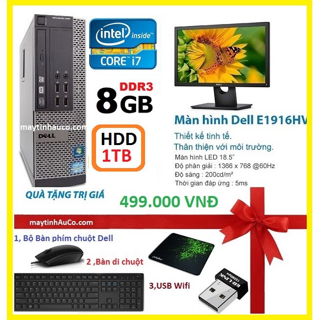 Máy tính để bàn đồng bộ Dell optiplex 390 ( Core i7 / 8G / 1000G ),Màn hình 18.5 Wide - Led, Tặng Bộ bàn phím chuột dell