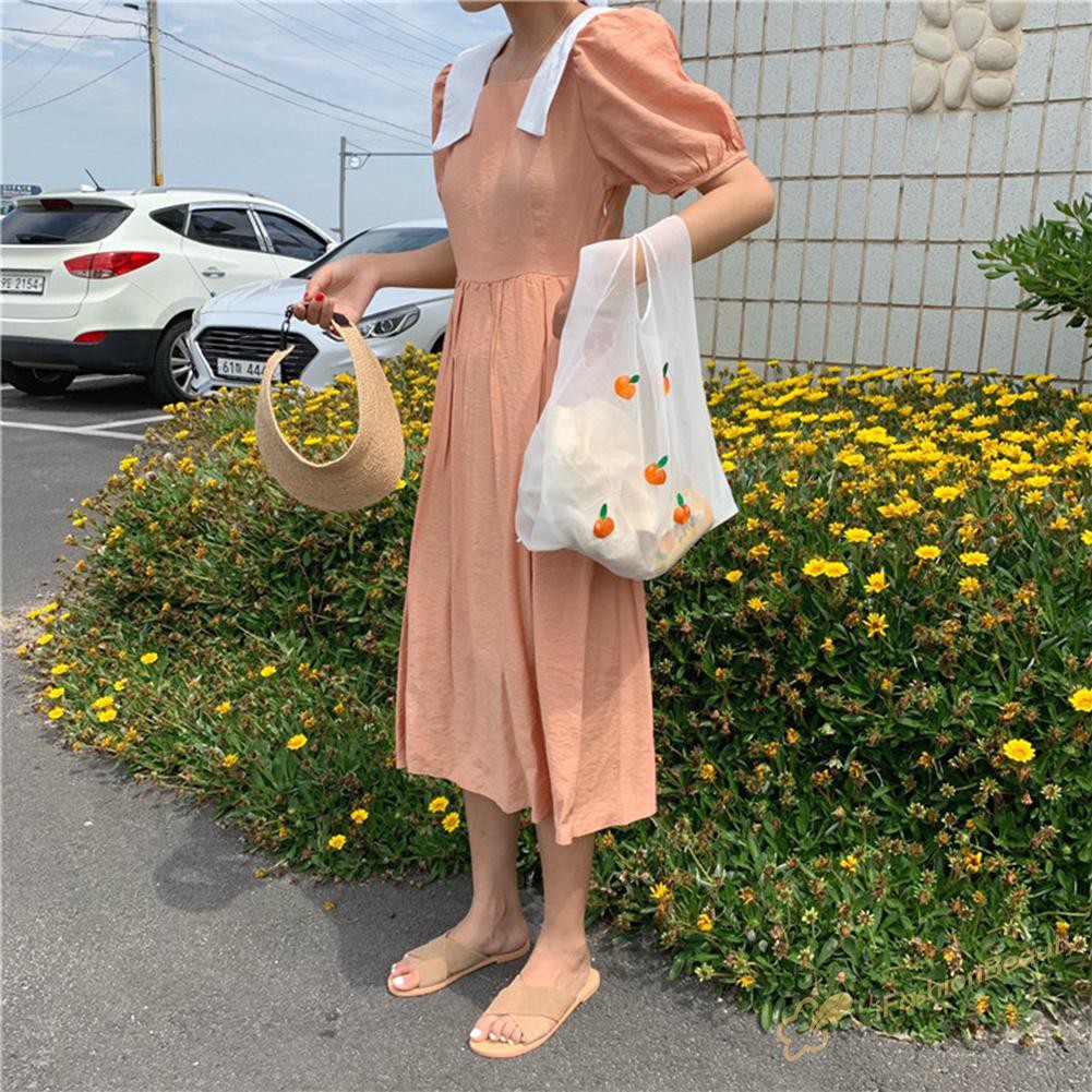 Women Organza Transparent Tote Fruit Embroidery Korean Shopping Handbags 