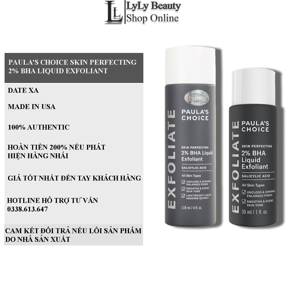 Tẩy tế bào chết Paula Choice BHA 2% Liquid 30ml Skin Perfecting Exfoliant, không kích ứng, phù hợp cho da dầu và mụn ẩn