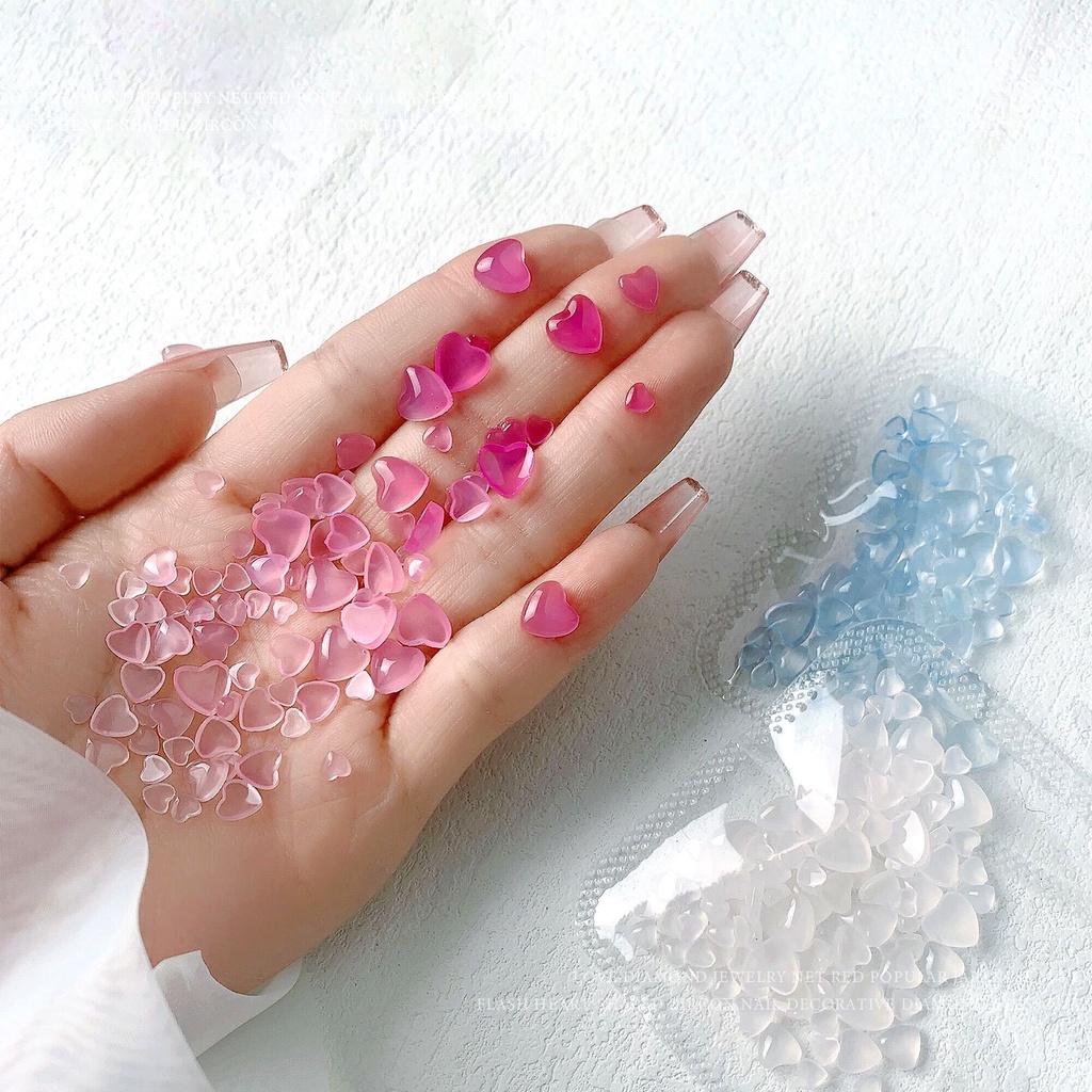 Phụ Kiện Trang Trí Móng Tay Hình Trái Tim Trong Suốt Dễ Thương Bắt Mắt