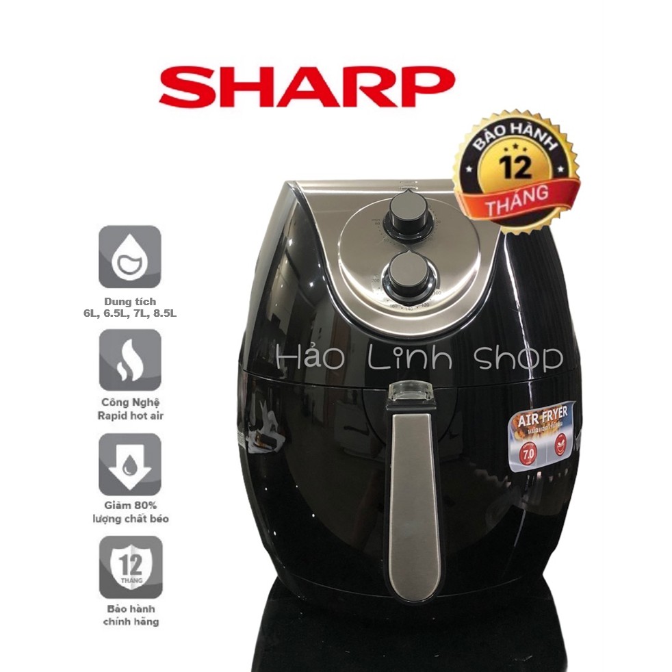 Nồi Chiên Không Dầu SHARP Dung Tích Lớn (6L-7L) Thái Lan - Kiểu Dáng Hiện Đại, Công nghệ Chiên 360 độ, Bảo Hành 12 Tháng