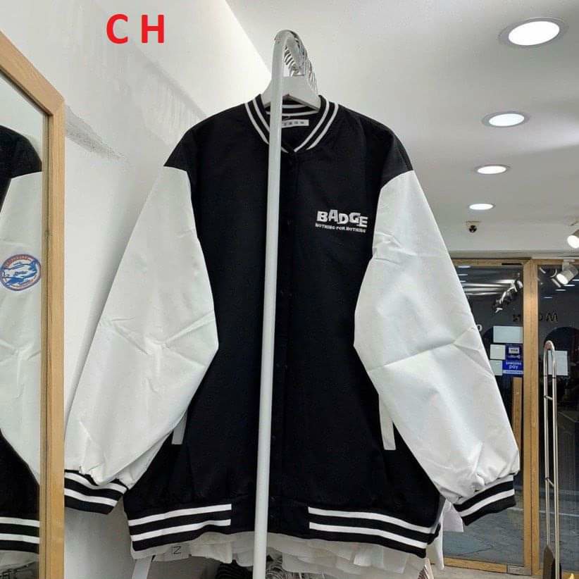 Áo khoác Bomber in chữ BADGE phối tay  form rộng Ulzang /Nam nữ unisex&quot;
