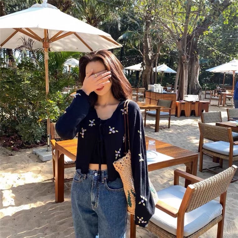 Set áo khoác cardigan mỏng cột dây + áo hai dây thời trang xuân hè cho nữ