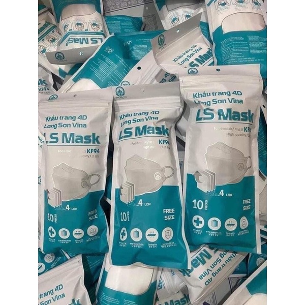 Set 50 Chiếc Khẩu Trang 4D KF94 Long Sơn Chống Bụi Mịn Và Kháng Khuẩn Hàng Cao Cấp