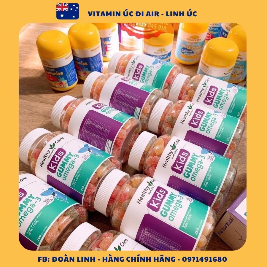 Kẹo Dẻo Kids Gummy Multivitamin - Kids Gummy Omega 3 200v Healthy Care Úc, Hàng úc đi air, Kẹo Dẻo Cung Cấp Vitamins Bé
