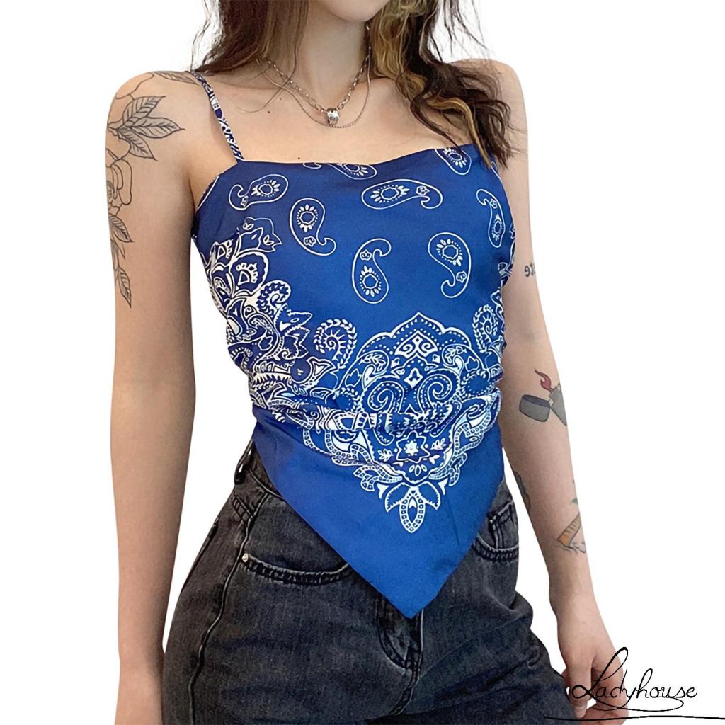 Áo Hai Dây Cổ Thuyền Hở Lưng In Họa Tiết Vintage Gợi Cảm Cho Nữ