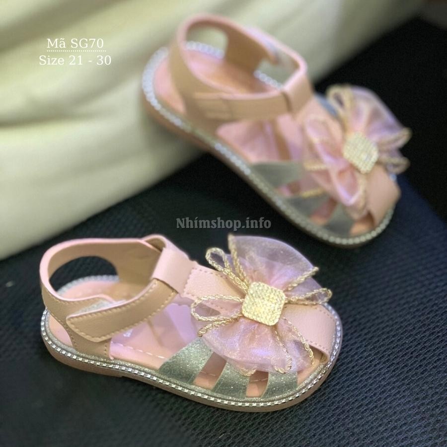Giày sandal công chúa đính nơ kiểu bít mũi điệu đà duyên dáng cho bé gái 1 - 5 tuổi thời trang phong cách Hàn Quốc SG70