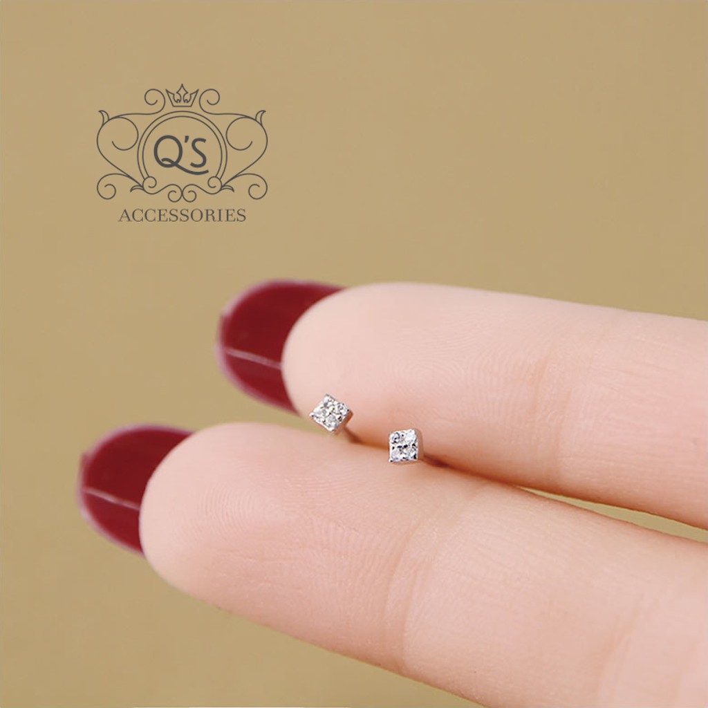 Bông tai bạc 925 vuông nhỏ đính đá khuyên nam nữ nụ mini S925 SQUARE Silver Earrings QA SILVER EA201005