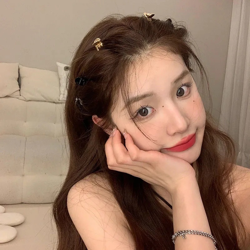 Set 2 Kẹp Tóc Kim Loại Mini Màu Vàng Bạc Kiểu Hàn Quốc Thời Trang Cho Nữ