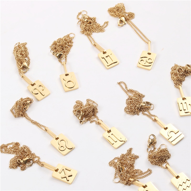 Dây chuyền titan mặt vuông ký hiệu cung hoàng đạo khắc nổi không gỉ WN2133