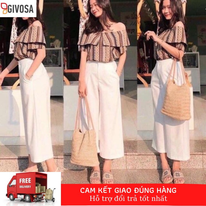 Quần lửng ống rộng culottes Goness chất vải đũi xước cao cấp thoáng mát diện hè cho nữ