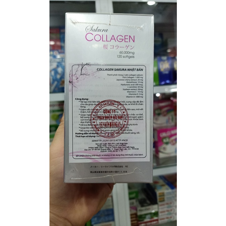 Viên Uống Collagen Sakura Của Nhật 60.000mg Làm Đẹp Da, Chống Lão Hoá Hộp 120 viên - Tặng mặt nạ nhau thai cừu Nhật Bản